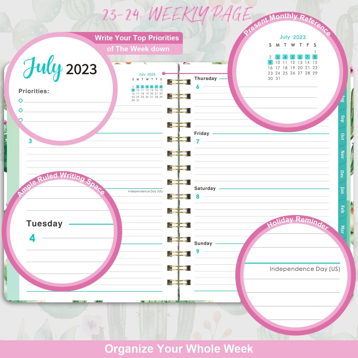 2023-2024 Planner - Planner 2023-2024, Weekly & Monthly Planner, Jul 2023 - Jun 2024, 8.5" x 6.4", Planner with Hardcover, Twin - Wire Binding, Monthly Tabs, Inner Pocket, Elastic Closure, Daily Organizer - Image 4
